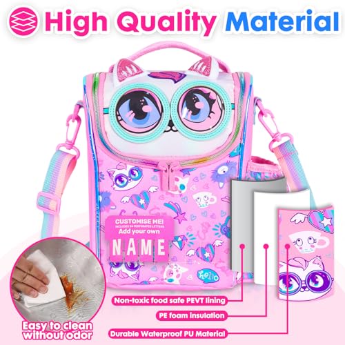 Kids Cooler Insulated Lunch Bag, Back to School Large Meal Tote for Girls, Boys, Men, Women, with Water Bottle Holder and Adjustable Strap, Cat - color: Cat