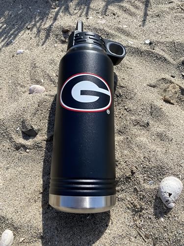 University of Georgia Bulldogs 32oz Stainless Steel Double Walled Black Beverage Bottle with Flip Straw Spout - College Gear for Playoff Season – For Office, Home or Auto – Show your Bulldog Pride - style: Georgia / Black