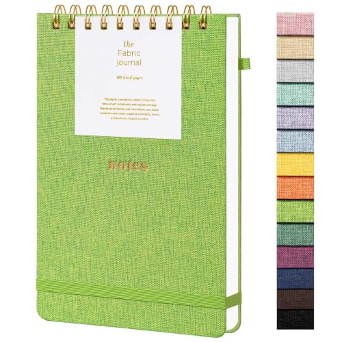 TSFPapier A5 Top Spiral Notebook, Fabric Hardcover College Ruled Journal | 100GSM Paper 160 Lined Pages, 5.7"x8.39" Steno Pads with Elastic Band & Pen Loop, for Work, School Note Taking (Grass Green) - color: Grass Green, size: A5-Steno Pads-160pages