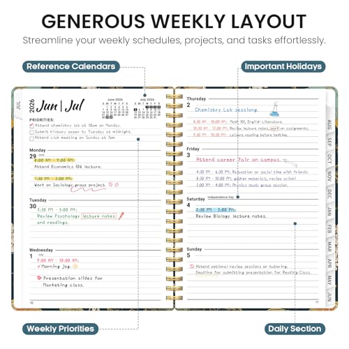 Planner 2026-2027, Academic Year Monthly and Weekly Calendar Planner, Jul 2026 - Jun 2027, Hardcover Teacher Student Planning Agenda book with Tabs, Perfect for School Office Supplies, 6.3" x 8.5" - Citrus Bloom - color: E-Citrus Bloom, size: (6.3"x8.5")a