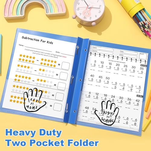 Henoyso 24 Pcs Plastic Folders with Clear Front Pockets and Prongs School to Home File Organizer Plastic Folder for Back to School Parent Teacher Communication Homework Office (Blue) - color: Blue