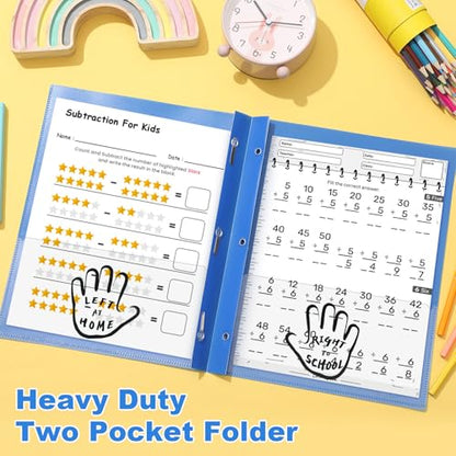 Henoyso 24 Pcs Plastic Folders with Clear Front Pockets and Prongs School to Home File Organizer Plastic Folder for Back to School Parent Teacher Communication Homework Office (Blue) - color: Blue