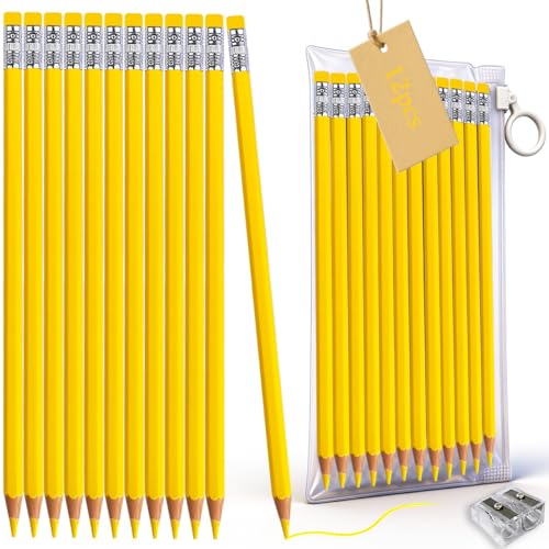 Adhere Yellow Colored pencils 12pcs Erasable Checking Pencils Pre-Sharpened #2 HB,for Checking Tests Grading,Map Coloring,editing Office Favors,including a Free sharpener - color: Yellow