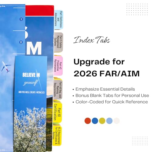 Index Tabs for 2026 FAR/AIM, Color-Code and Laminated Book Tabs for PPL, with Alignment Card, Bookmark, and Dot Stickers. (Book NOT Included)