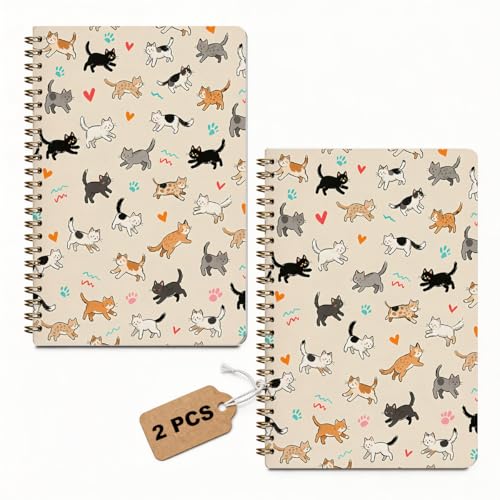 2 Pcs Cat Gifts for Women Spiral Notebook, Cute Cats College Ruled Spiral Notebook, Cats Themed Notebooks, 160 Ruled Pages Hardcover Journals for Writing Office, Cat Lover Gifts for Women Friend - color: Multicolour 0021