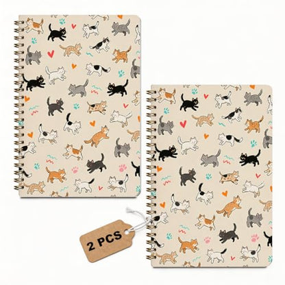 2 Pcs Cat Gifts for Women Spiral Notebook, A5 Journal Notebook 160 Pages | Cute Cats College Ruled Spiral Notebooks, Cats Themed Hardcover Journals for Writing Office, Cat Lover Gifts for Women Friend - color: Multicolour 0021