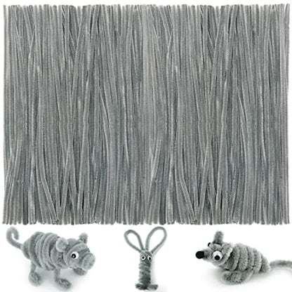 Iooleem 200pcs Gray Pipe Cleaners, Chenille Stems, Pipe Cleaners for Crafts, Pipe Cleaner Crafts, Art and Craft Supplies. - color: Gray, size: Small Pack