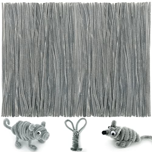 Iooleem 200pcs Gray Pipe Cleaners, Chenille Stems, Pipe Cleaners for Crafts, Pipe Cleaner Crafts, Art and Craft Supplies. - color: Gray, size: Small Pack