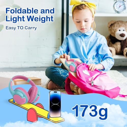 ZIHNIC Kids Bluetooth Headphones, 40Hrs Play time, Kids Wireless Headphones Over Ear with 85dB/94dB Volume Limited - Pink - color: Pink