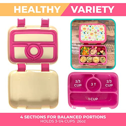 Bento Lunch Box with Insulated Bag, Water Bottle Ice Pack Set for Kids Toddlers, 5 Portion Sections, BPA Free Removable Tray, Pre-School Kid Toddler Daycare Lunches, Snack Container, Summer Set - color: Summer Set