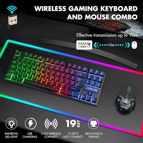 Wireless Gaming Keyboard Mouse,Recharge LED Lighted Combo for Xbox PS5/4 PC | 87 Key Backlit Ergonomic Wireless Mouse and Keyboard Combo for Xbox PS5 PS4 PC Laptop