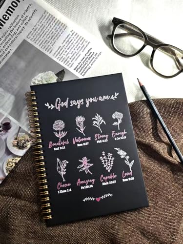 Christian Spiral Notebooks For Women - Bible Study Prayer Journal Dairy With God Says,140 Pages,Hardcover Coil-Bound Subject Notebook College Ruled,Inspirational Gifts For Church Members Journals For Writing, A5(5.8"X8.3") (Black Red) - color: Black Red