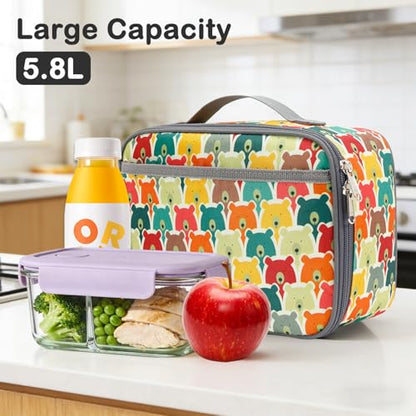 FlowFly Kids Lunch box Insulated Soft Bag Mini Cooler Back to School Thermal Meal Tote Kit for Girls, Boys, Bear - color: Bear