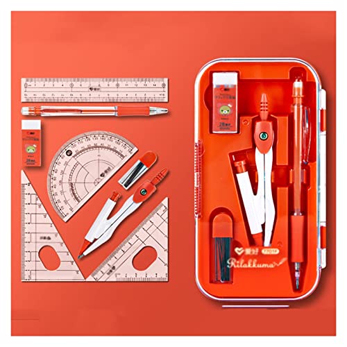 Math Geometry Kit Set Geometry Set Drawing Compass 0.7mm Mechanical Pencil Eraser Protractor Rulers Drafting Compass 8 Piece Set for Student Professional Precision Compass (Color : Gold) - color: Gold