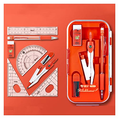 Math Geometry Kit Set Geometry Set Drawing Compass 0.7mm Mechanical Pencil Eraser Protractor Rulers Drafting Compass 8 Piece Set for Student Professional Precision Compass (Color : Gold) - color: Gold