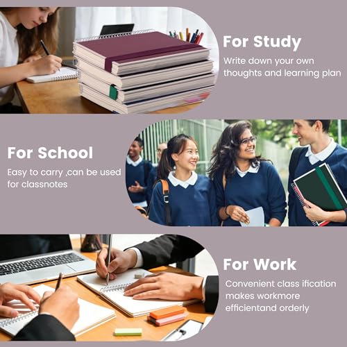 5 Subject Notebook College Ruled Spiral Notebook with Divider Tabs 300Page | Thick 100GSM paper offers smooth writing,inner pocket stores loose papers and notes,perfect for school,office and planning - color: Green