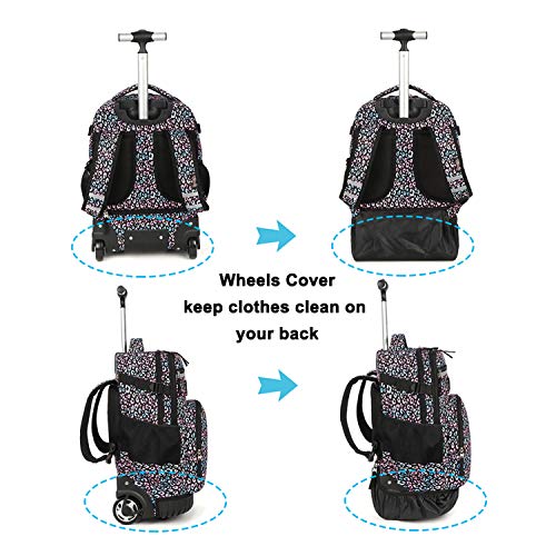 Tilami Rolling Backpack 18 inch Wheeled Backpack School College Student Travel Trip Boys and Girls - color: Colorful Leopard