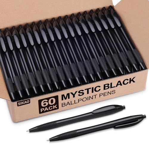 Black Pens Bulk, 60 Pack Gripped Slimster Ballpoint Pens | Black Ink 1.0mm Smooth Writing No Bleed No Skip, Click Pens with Soft Grip for Teacher Student Servers, School & Office Use - style: Black
