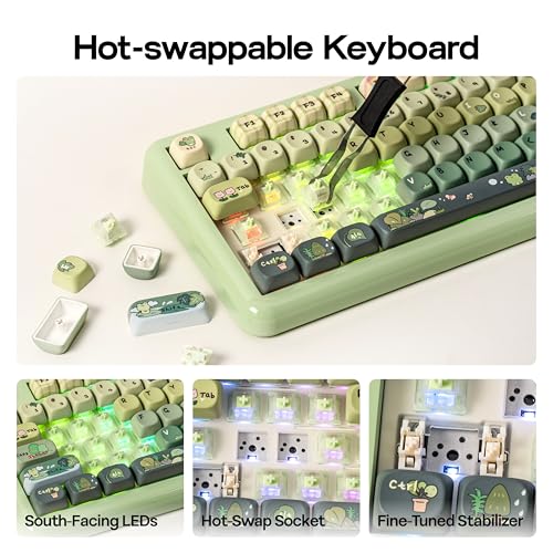 KiiBoom Phantom98 Lite 96% Wireless Mechanical Gaming Keyboard, VIA Programmable, Creamy Keyboard with Gasket, 8000mAh Battery, Hot Swap, RGB Backlits, NKRO for Win/Mac (Green, Mochi Switch) - color: Green, size: Mochi Switch