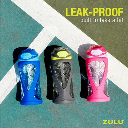 ZULU Torque 16oz Plastic Kids Water Bottle with Silicone Sleeve and Leak-Proof Locking Flip Lid, Soft Touch Carry Loop for School Backpack, Lunchbox, BPA-Free Dishwasher Safe - color: Blue, style: Single