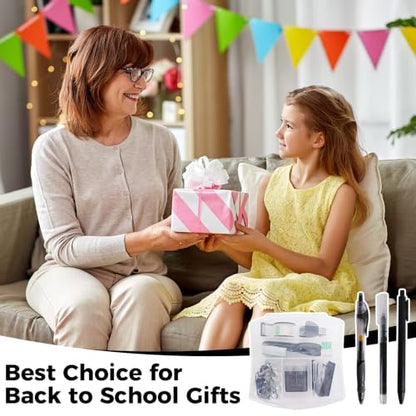 Mini Office Supply Kit, Mini Stapler with Staples and Tape Dispenser Set, Mini School Supplies Kit Includes Sticky Notes Index Tabs Gel Pens for Office & School (Black) - color: Black