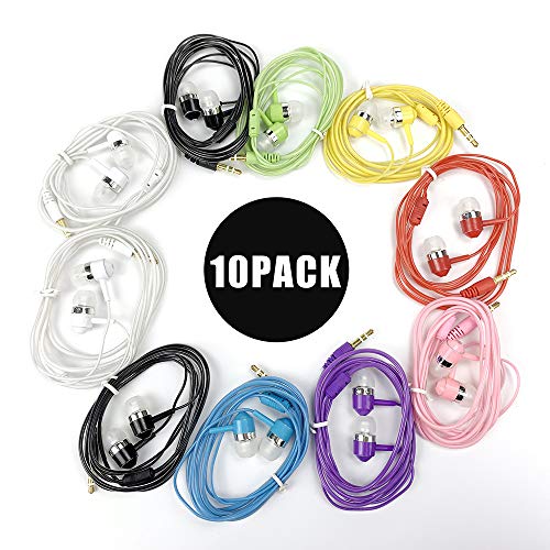 Wired Earbuds Bulk Wired Earphones Mixed Colors 10 Packs Compatible with iPhone Smartphone Computer Laptop MP3 School Classroom 3.5mm Connectivity Ear Buds Headphones