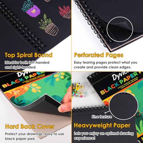 Dyvicl Black Paper Sketchbook 9"x12", 90 lb/150 GSM, 35 Sheets, Spiral Black Sketch Pad Drawing Paper for Pencil, Pastel, White Ink Gel Pen, Charcoal, Chalk, Metallic Marker, Paint Pen - size: 9 x 12 inches