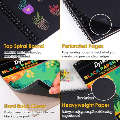 Dyvicl Black Paper Sketchbook 9"x12", 90 lb/150 GSM, 35 Sheets, Spiral Black Sketch Pad Drawing Paper for Pencil, Pastel, White Ink Gel Pen, Charcoal, Chalk, Metallic Marker, Paint Pen - size: 9 x 12 inches