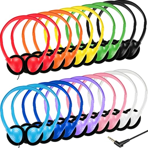 20 Pack Bulk Classroom Headphones for Students Kids School, Wholesale Headphones Class Set with 3.5mm Jack for Chromebook Laptop PC Computer(10 Mixed Colors) - color: Multicolor, size: 20 Pack