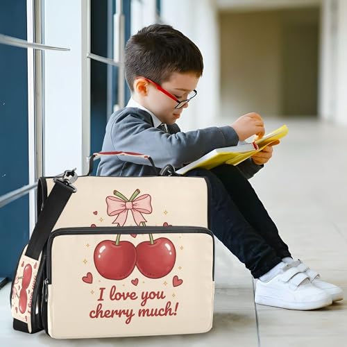 Cute Cherry Zipper Binder with Shoulder Strap, 500 Sheets Capacity, Multiple Pockets 1.5Inch 3 Ring Zipper Binder - color: Cherry