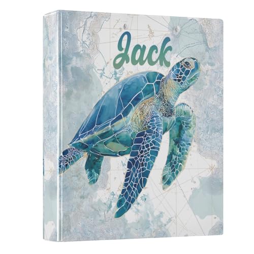 Custom 3 Ring Binder Sea Turtle Pattern 1.5" Round Ring Binders Personalized Name View Binder with 200 Sheet for School Supplies Women Men Office, 1 Pack - color: Custom Sea Turtle Pattern