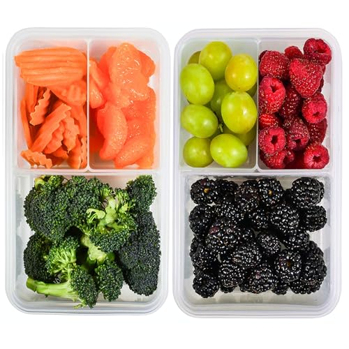 FIT Strong & Healthy Bento Box for Kids and Adults - Lunch Box Meal Prep Containers, 3 Compartment Snack Box with Airtight Lid - Dishwasher, Freezer, Microwave Safe Food Storage (Green, 39 oz, 2 Pack) - size: 2 Pack, 39 oz