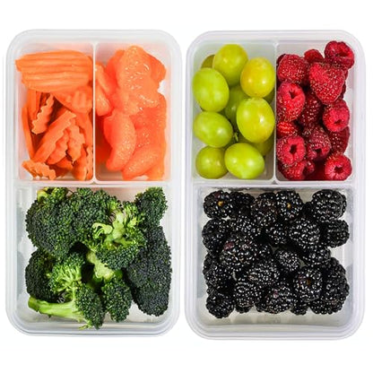 FIT Strong & Healthy Bento Box for Kids and Adults - Lunch Box Meal Prep Containers, 3 Compartment Snack Box with Airtight Lid - Dishwasher, Freezer, Microwave Safe Food Storage (Green, 39 oz, 2 Pack) - size: 2 Pack, 39 oz