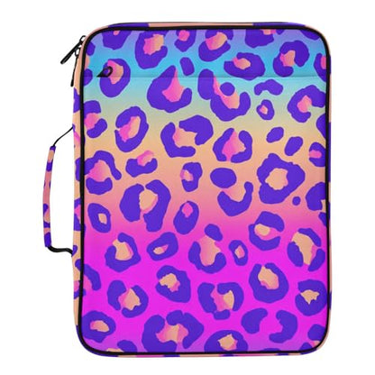 Neon Gradient Leopard Print Accordion File Organizer Expanding File Folder Zipper Binder 3 Ring with Handle 500 Sheets Capacity Document Organizer Storage Bag Multi Pockets Design