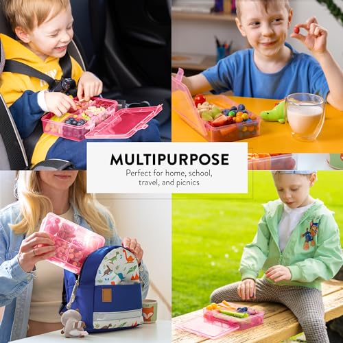 Snack Box Containers Set of 2-Reusable,100 Dissolvable Labels, 8 Adjustable Compartments, Dishwasher Safe, BPA-Free, Meal Prep Container, PARENT TESTED PARENT APPROVED AWARD (2 Pack) (Pink) - color: Pink, size: Small