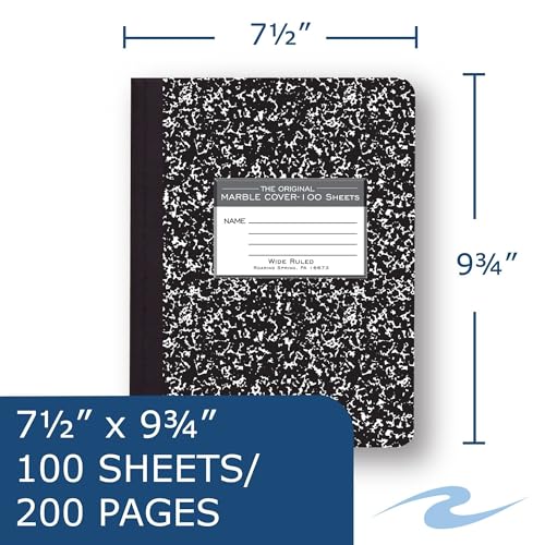 ROARING SPRING Hard Cover Composition Notebook, 24 Pack, Black Marble Comp Book, 9.75″ x 7.5″, Wide-Ruled with Margin, 100 Sheets (200 Pages) - size: 9.75" x 7.5", style: 24 Pack - Wide-Ruled - 100 Sheets - Black Marble