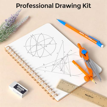 Nicpro 17 PCS Compass Geometry Set with Case + Nicpro 22 PCS Compass Geometry Tools with Case