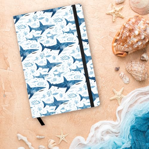 RICCO BELLO Wide Ruled Hardcover Diary Journal, Blue Shark | For Kids, Tweens, Bookmark, Band Closure, Storage Pocket, 5.7 x 8.4 Inches, 192 Pages - color: Blue Shark