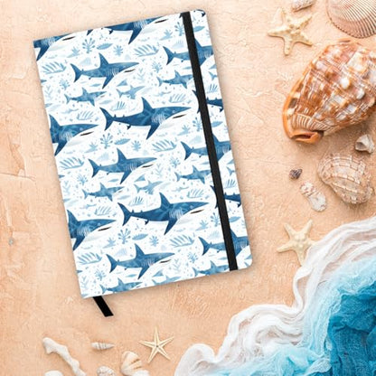 RICCO BELLO Wide Ruled Hardcover Diary Journal, Blue Shark | For Kids, Tweens, Bookmark, Band Closure, Storage Pocket, 5.7 x 8.4 Inches, 192 Pages - color: Blue Shark