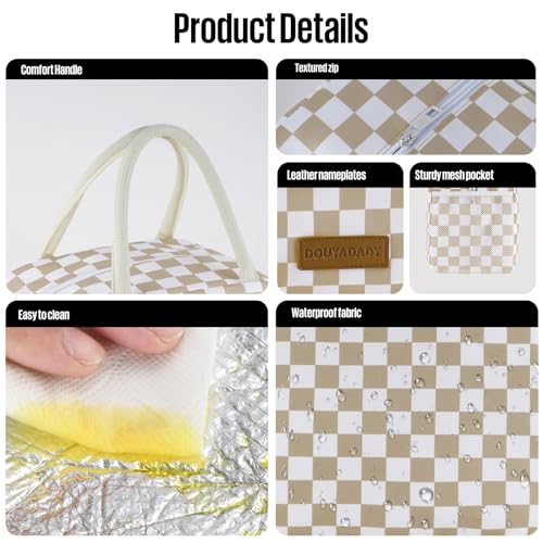Lunch Bag Women/Men Lunch Box Women/Men (Khaki+White Checkerboard) | Spacious Lightweight Waterproof Sturdy Durable Great Value For Office Work School Picnic Travel - color: Khaki+White Checkerboard