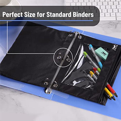 Mr. Pen Fabric Pencil Pouch with 3 Binder Holes, Black, Set of 2 (Pack of 2) - color: Black, size: 4 Pack