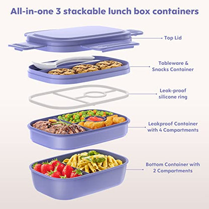 HOMETALL Stackable Bento Box for Adult Kids, Large Capacity 1900ml , Leak-Proof Lunchbox Containers with Utensil Set for Dining Out, Work, Picnic, School - color: Macaron