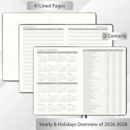 2026-2027 Planner - Weekly Monthly Calendar from July 2026 - June 2027, 5.85‘' x 8.5'' Agenda 2026-2027 with Leather Cover, Pen Holder, Elastic Closure, Ruled pages - color: Grey