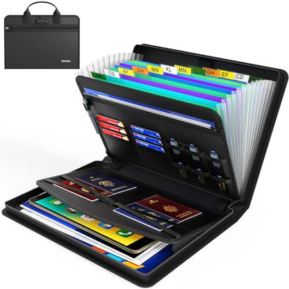 Hontom Fireproof Accordion File Organizer with Lock, 13 Pockets File Folder | Expanding Portable Business Document Organizer with Handle and Secure Storage for Letter A4 Files