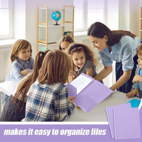 Gueevin 24 Pcs Plastic Folders with Pockets, Back to School Two Pocket Folder Fit Letter Size, Heavy Duty School Business Card Holder for Home Office, 11. 61 x 9. 45 Inches (Light Purple) - color: Light Purple