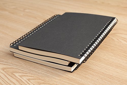 TWONE Soft Cover Spiral Sketchpad Notebooks - Pack of Three - 8.25 inches by 5.5 inches - 100 Pages, 50 Sheets - Perfect for Travel A5 Blank - color: Black Cover