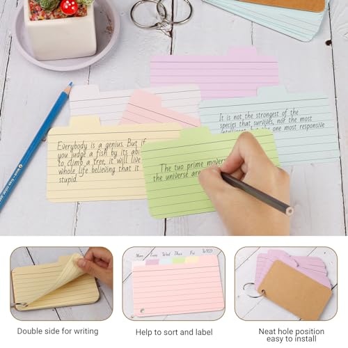 zmybcpack 12 Pack 720 Pcs 3x5 Inches Tabbed Index Cards, Colorful Flash Cards with 12 Binder Rings, Ruled Index Cards Lined Note Cards for Study, School,Office Home - size: 3x5 lined (720pcs tabbed)