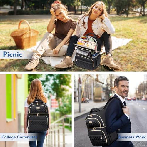 Backpack Cooler Lunch Backpacks Double Decker Lunch Box,Insulated Backpacks Lunch Cooler Bags, Lightweight Leakproof Lunchbox Back Pack for Women Men to Travel,Picnic,Hiking,Beach,Camping - color: Black