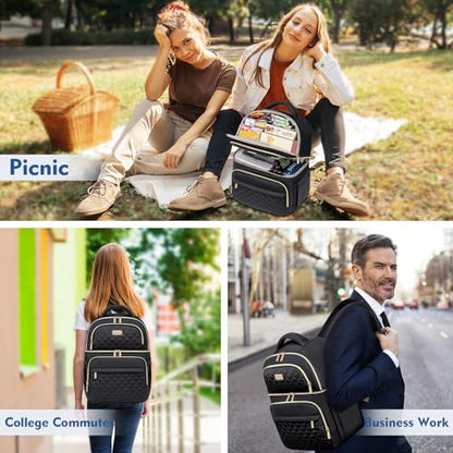 Backpack Cooler Lunch Backpacks Double Decker Lunch Box,Insulated Backpacks Lunch Cooler Bags, Lightweight Leakproof Lunchbox Back Pack for Women Men to Travel,Picnic,Hiking,Beach,Camping - color: Black