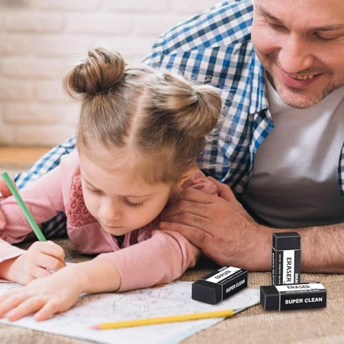 Black Erasers, 12 Pack Block Pencil Erasers | Smudge-Free Latex-Free Art Erasers for Adults Artists, Clean Erase for School, Homework, Office & Drawing - style: Black